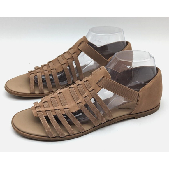 Eileen Fisher Rato Gladiator Sandals Women's 11 Tan Beige Nubuck Leather Slip On - Picture 1 of 8